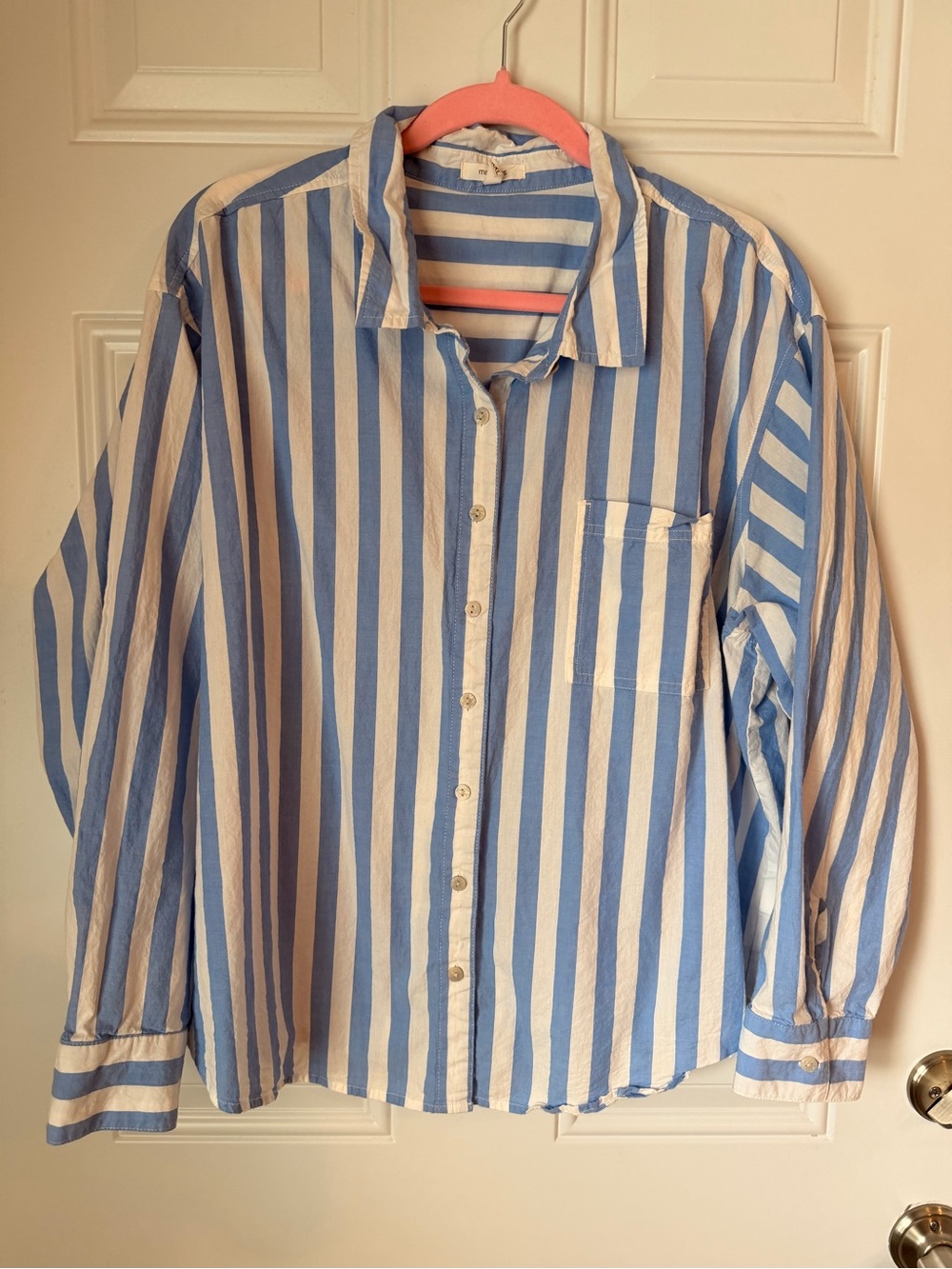 Maurices Light Blue and White Vertical Stripe Button-Down Top